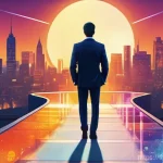 역량 갭 분석을 통한 성과 향상 방법 - **Prompt:** A vibrant, conceptual illustration depicting a "Capability Gap" as a journey. A young, d...