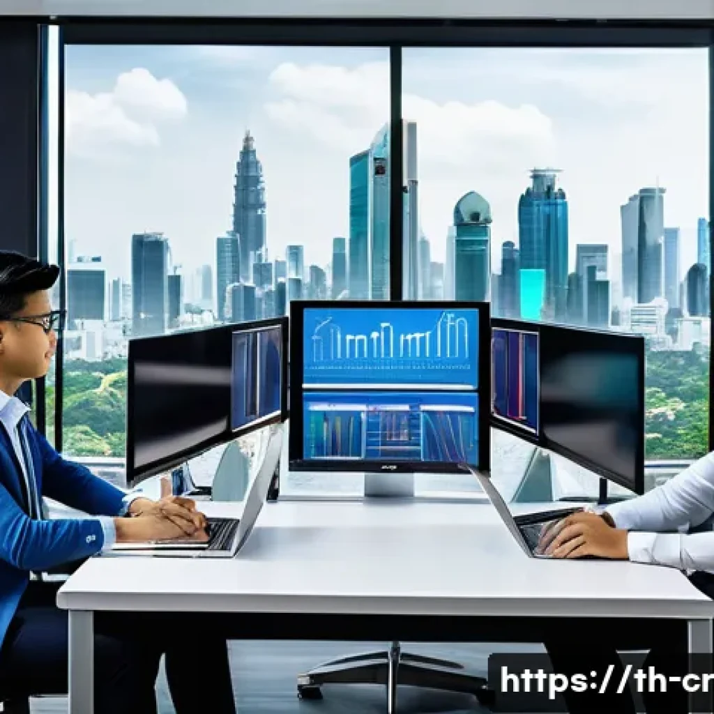 역량 갭 분석의 최신 연구 동향 - A modern office scene in Bangkok with diverse Thai professionals collaborating around a digital dash...