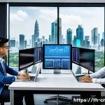 역량 갭 분석의 최신 연구 동향 - A modern office scene in Bangkok with diverse Thai professionals collaborating around a digital dash...