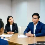 Home 20 역량 갭 분석을 위한 전문가 인터뷰 - A professional office setting in Bangkok, Thailand, showing a diverse group of corporate experts fro...