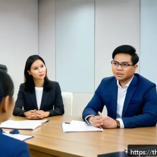 Home 30 역량 갭 분석을 위한 전문가 인터뷰 - A professional office setting in Bangkok, Thailand, showing a diverse group of corporate experts fro...