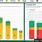 Home 19 역량 갭 분석 결과 시각화 기법 - A highly detailed and professional bar chart illustrating skill gaps within a corporate team, showin...