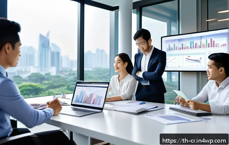 역량 갭 분석을 위한 기술적 접근 - A modern office scene showing a diverse team of Thai professionals collaborating on skill gap analys...